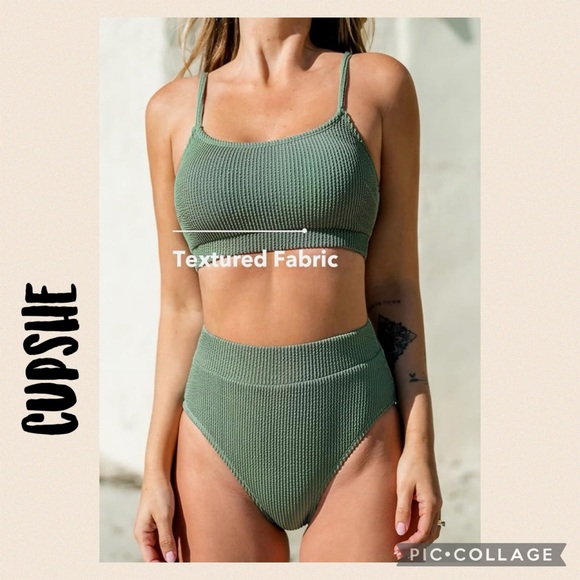 Cupshe Olive Ribbed Bikini Set - Picture 2 of 12